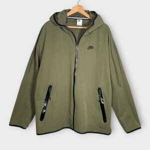 Nike Tech Woven Windbreaker Jacket Men’s XL Hooded Full Zip Olive Green Hiking